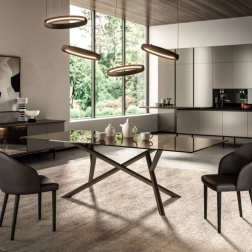 Tavolo fisso Random con Piano in Cristallo, Ceramica e Marble Glass 200x100 cm